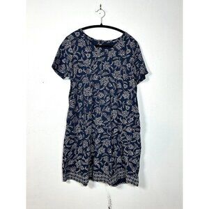 Pure Jill button Back T Shirt Dress‎ M Navy Floral Print Short Sleeve V Neck